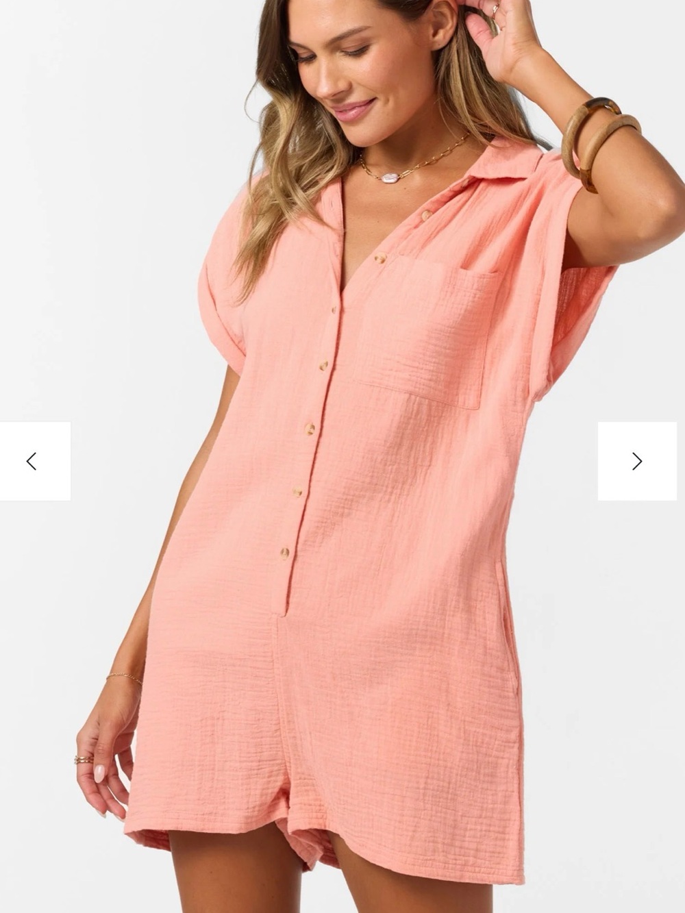 O’Neill Kamilla Romper in canyon clay peach collared gauze button cover up XXL
